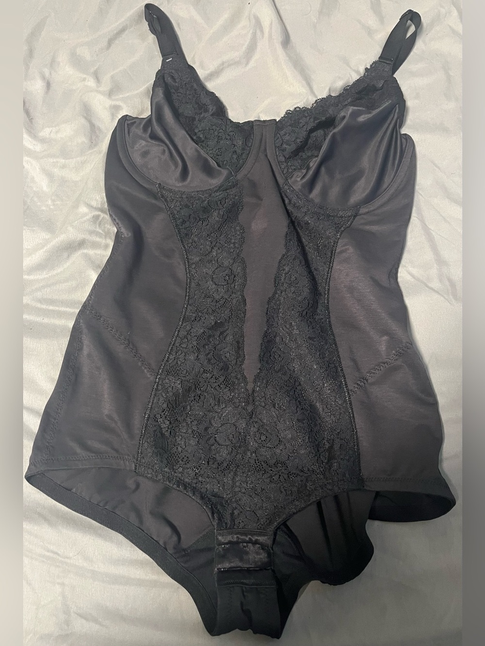 Flexees Black Lace-Front Bodysuit Shapewear